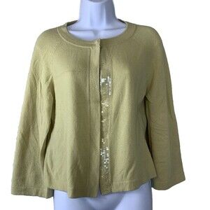 VTG Neiman Marcus Women's XL Cashmere Collection Cardigan Green Sequins Sparkly